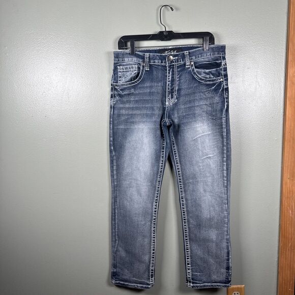 True Luck Jeans Mens 32x30 fit‎ 32x29 Blue Thick Stitch Denim Cowboy Rodeo Ranch - Picture 1 of 15